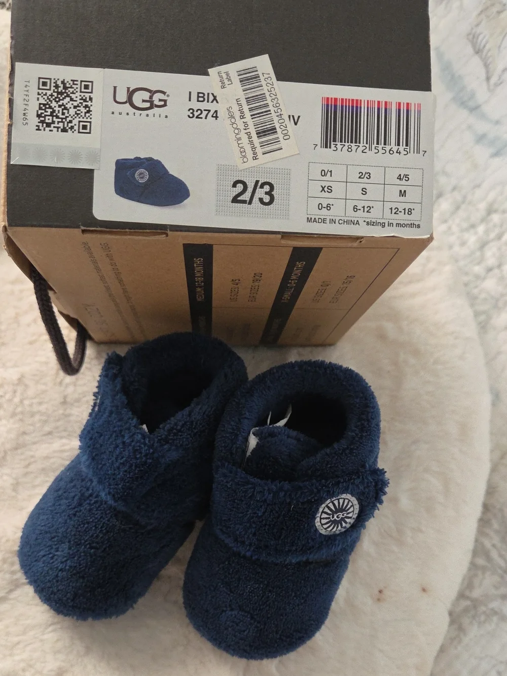 UGG Baby Bixbee Navy Plush Walker Booties Size 2/3 New In Box